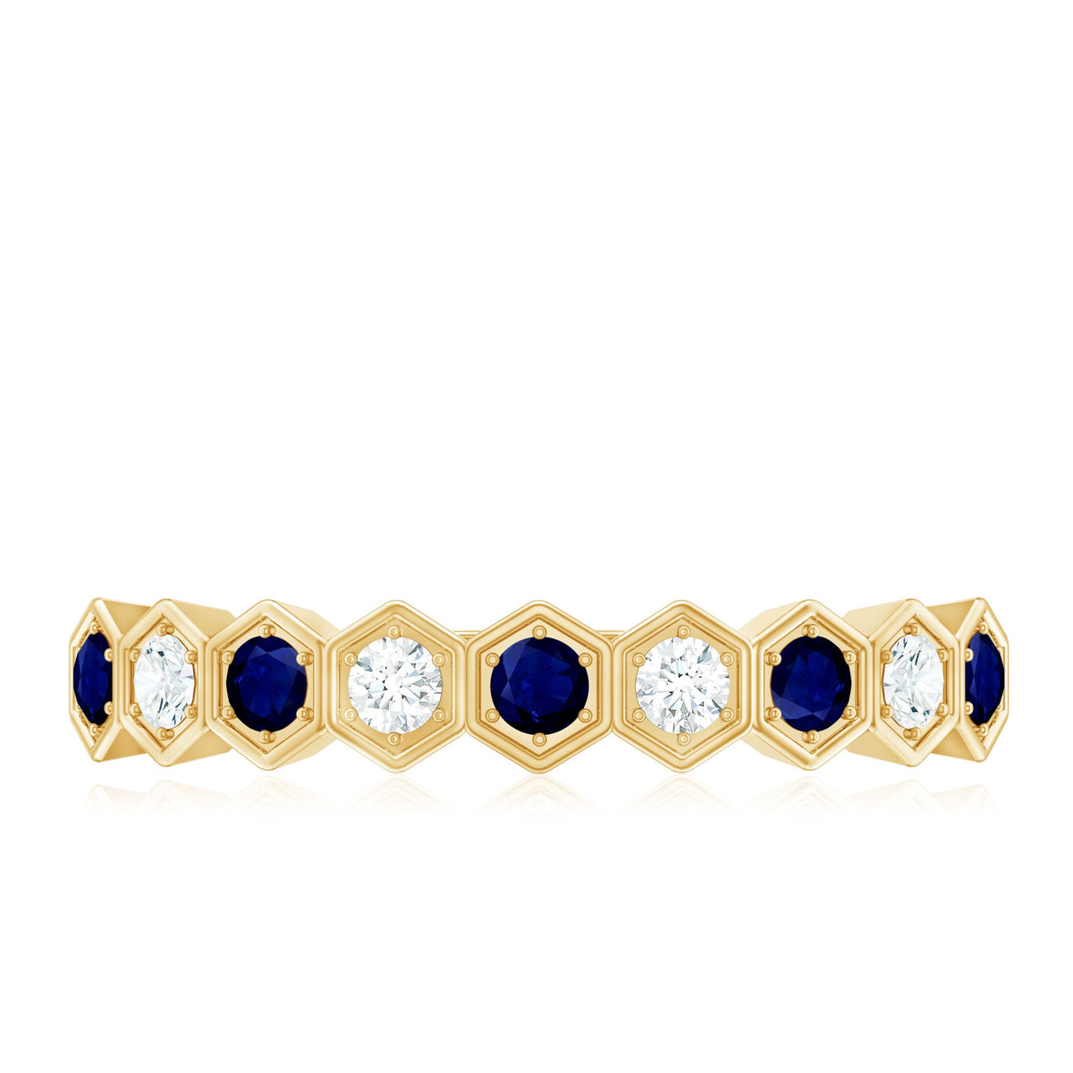 Art Deco Inspired Blue Sapphire and Diamond Geometric Half Eternity Ring