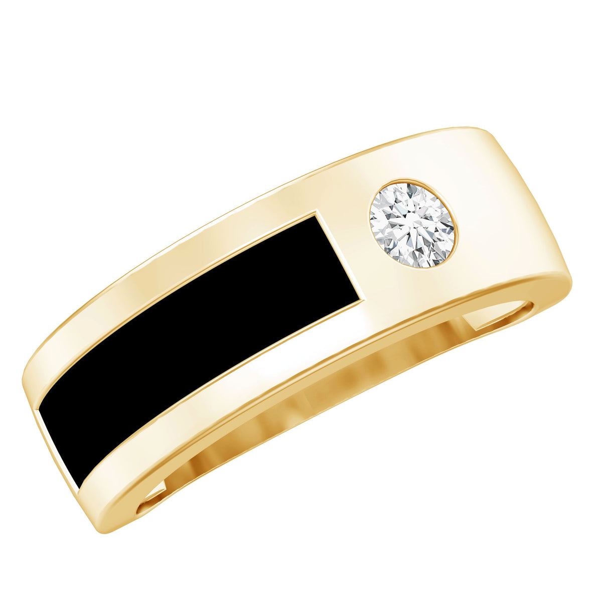 Classic Moissanite Mens Wedding Band with Black Enamel