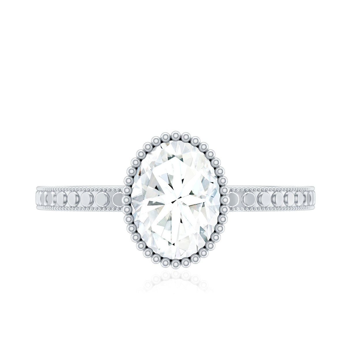 Solitaire Moissanite Oval Engagement Ring with Beaded Detailing