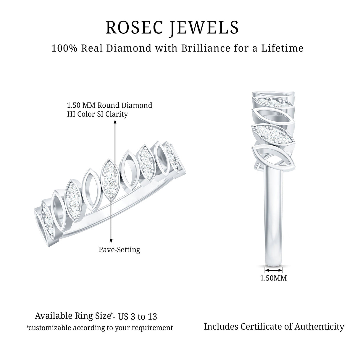 Natural Diamond Marquise Half Eternity Ring for Women