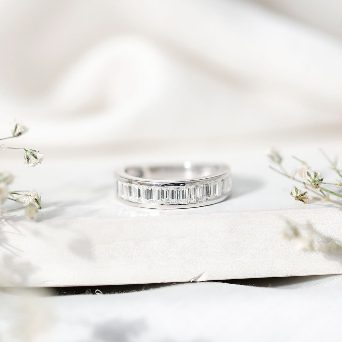 Channel Set Certified Moissanite Half Eternity Band Ring
