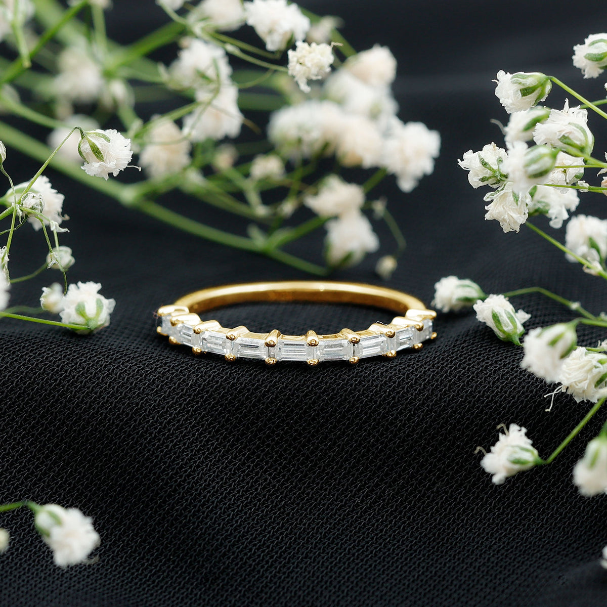 Baguette Shape Moissanite Half Eternity Stackable Ring