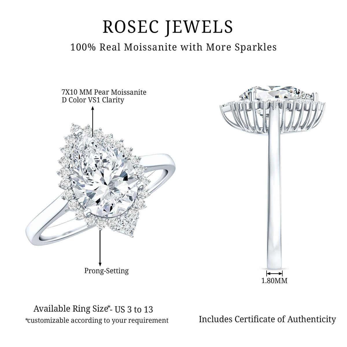 Pear Shape Moissanite Huge Engagement Ring with Halo