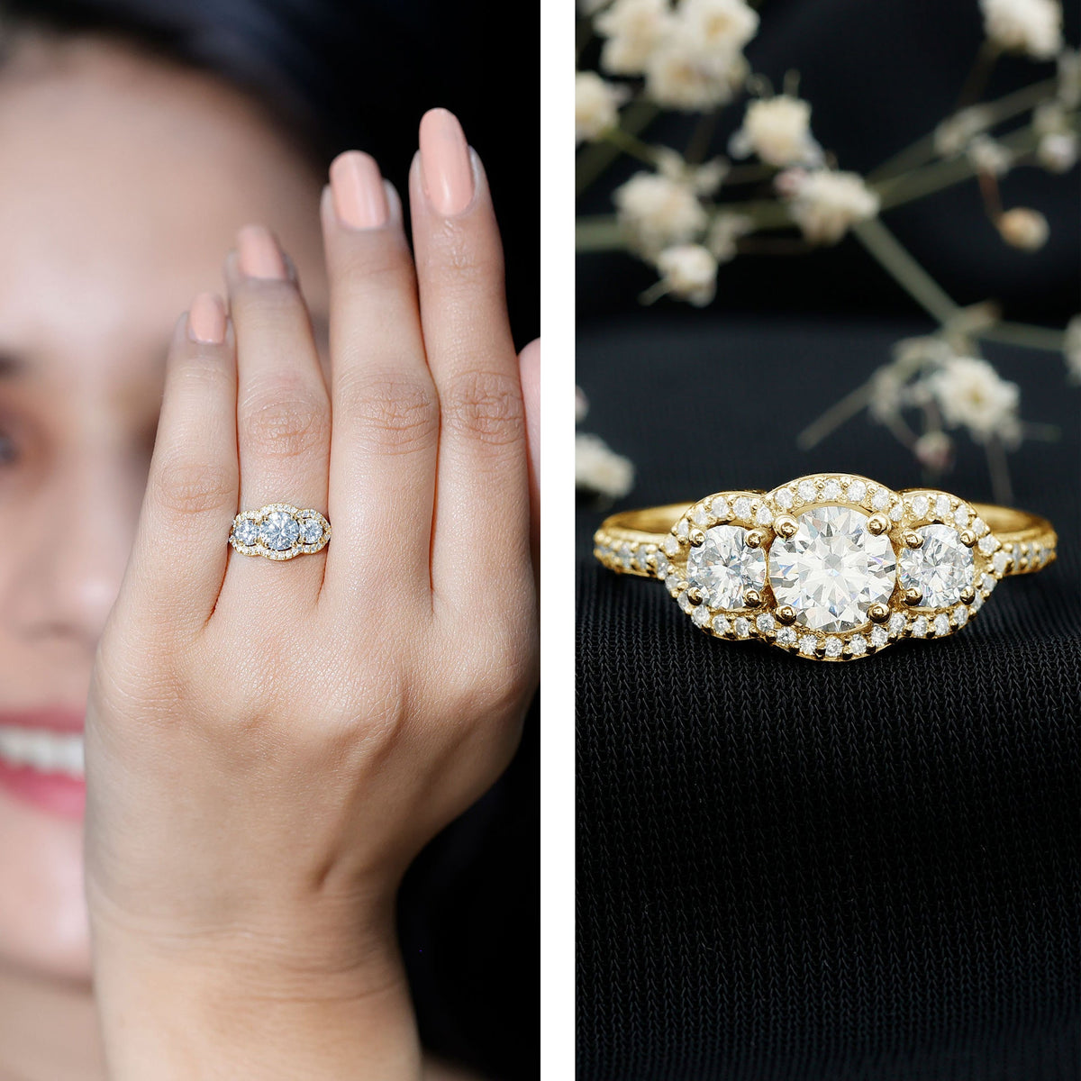 Certified Lab Grown Diamond 3 Stone Engagement Ring