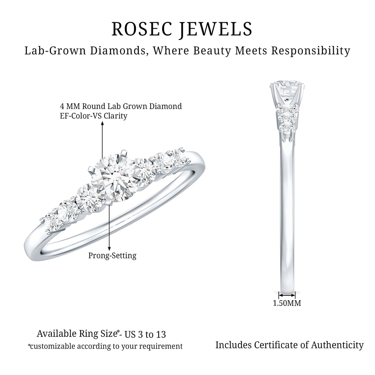 Certified Lab Grown Diamond Classic Solitaire Engagement Ring