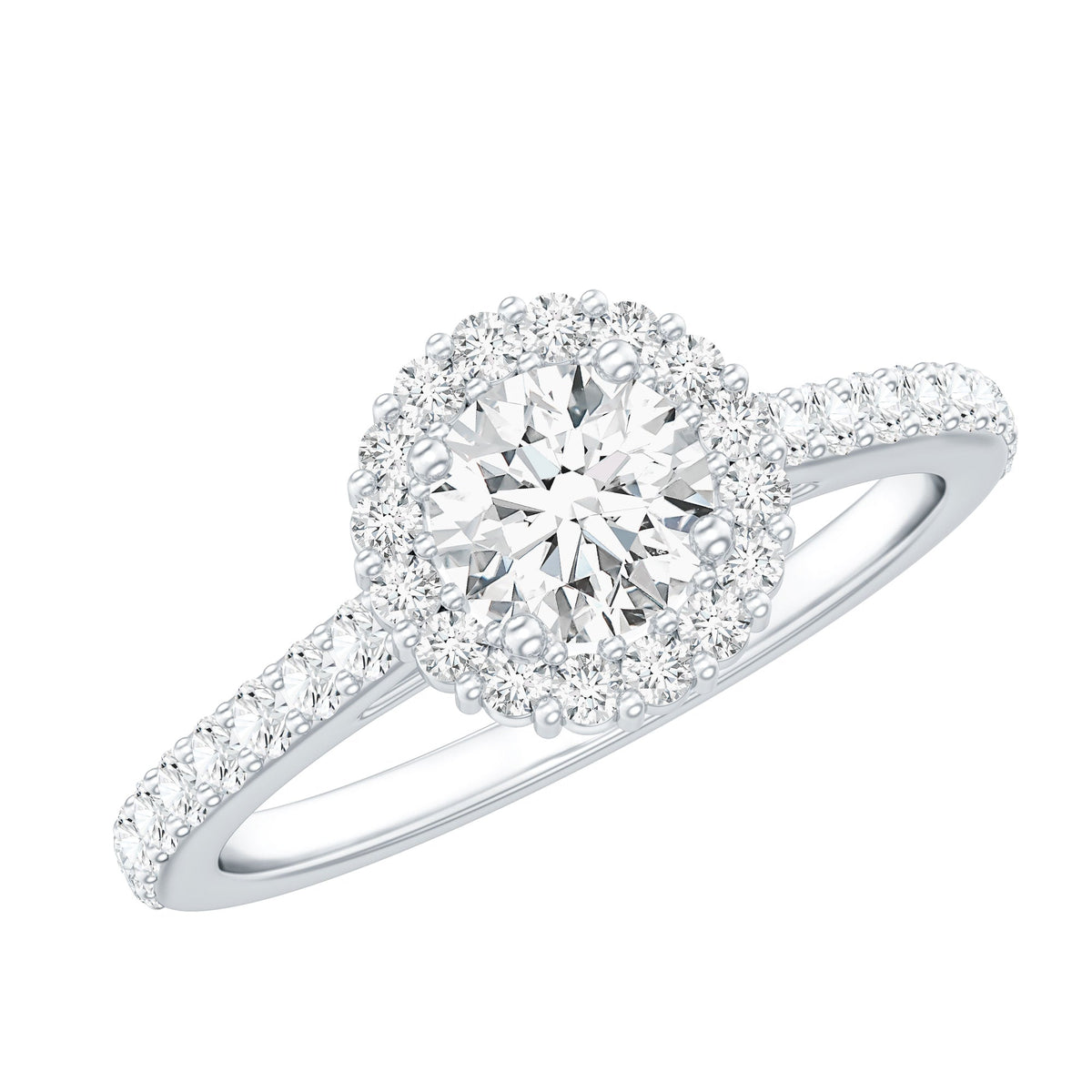 Lab Grown Diamond Halo Engagement Ring With Side Stones