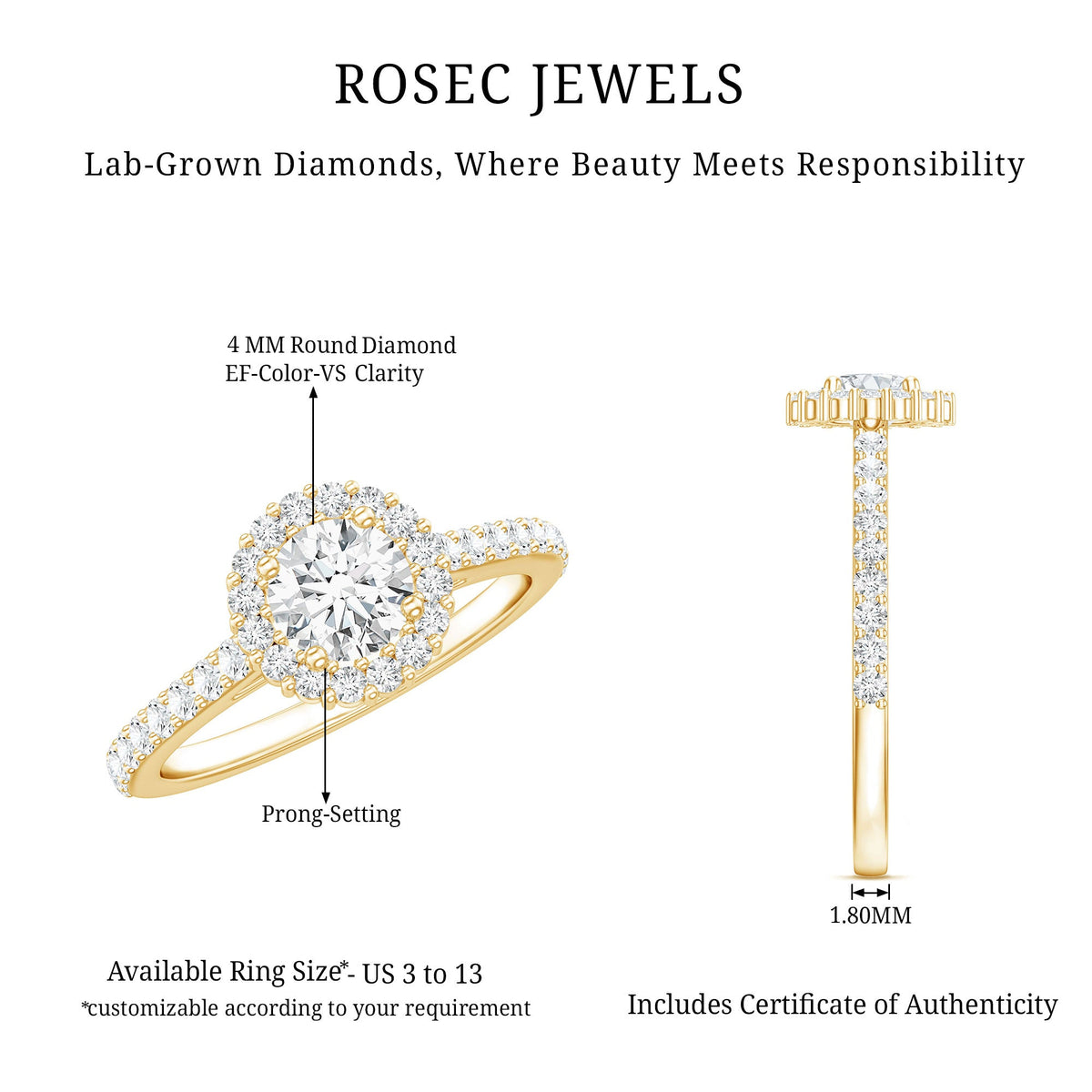 Lab Grown Diamond Halo Engagement Ring With Side Stones