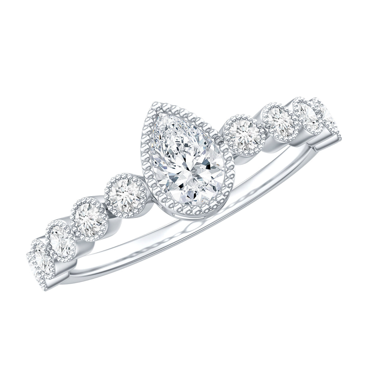 Lab Grown Diamond 0.6 Carat Pear Shaped Engagement Ring With Side Stones