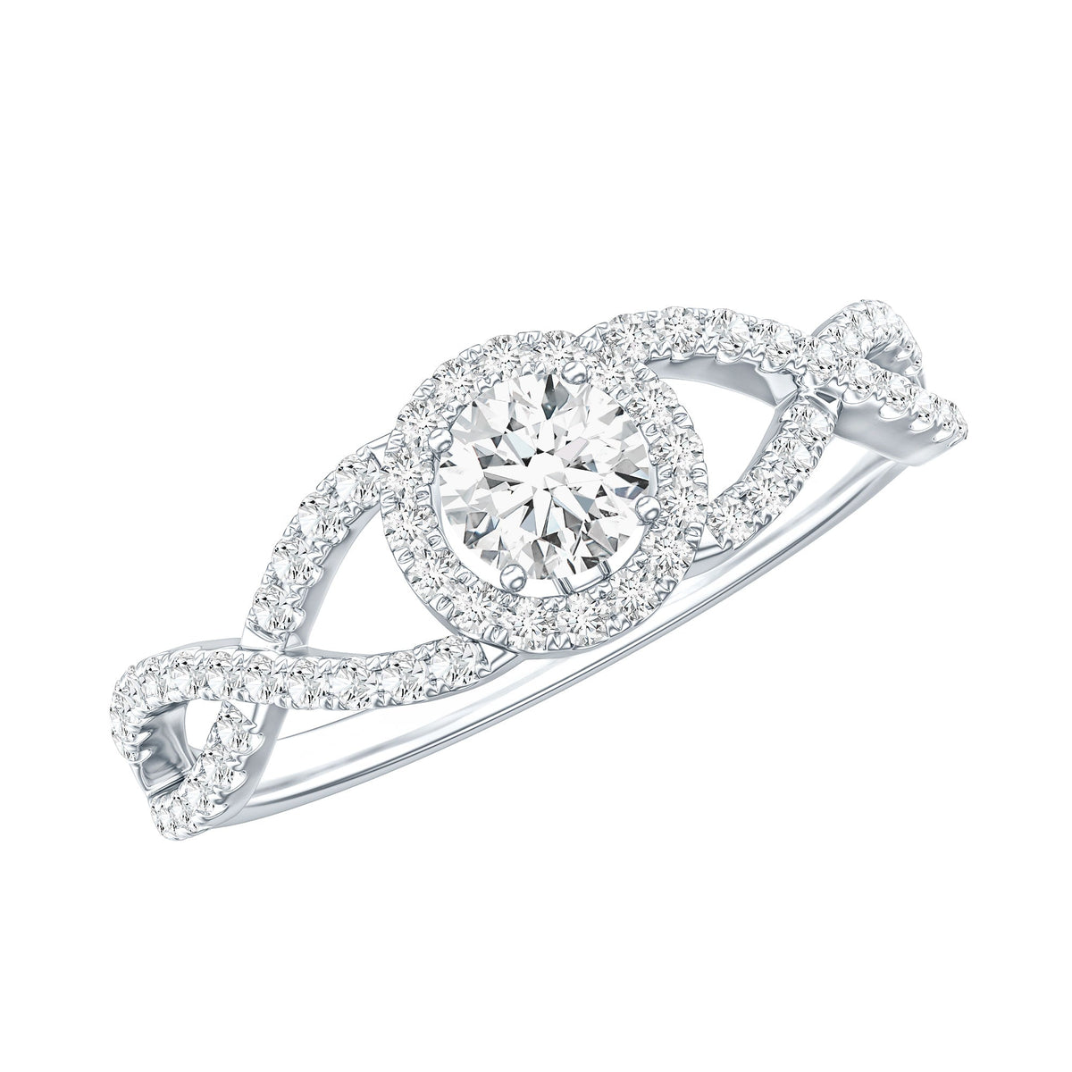 Certified Lab Grown Diamond Halo Criss Cross Engagement Ring