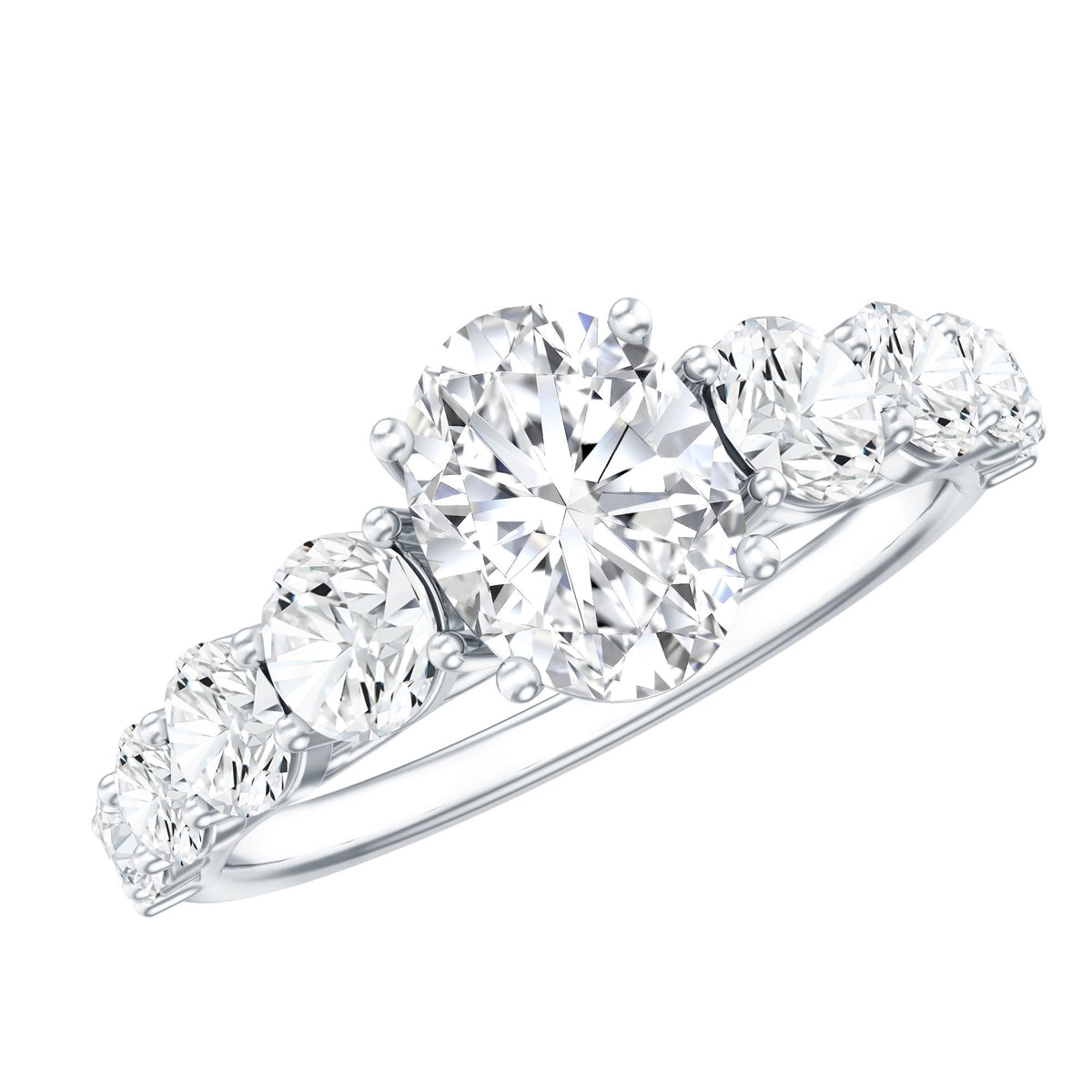 Lab Grown 1.2 Carat Diamond Oval Engagement Ring With Side Stones