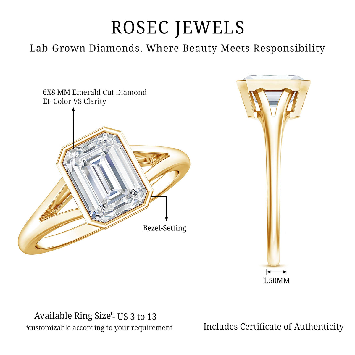 Certified 1.87 Carat Lab Grown Diamond Emerald Cut Engagement Ring