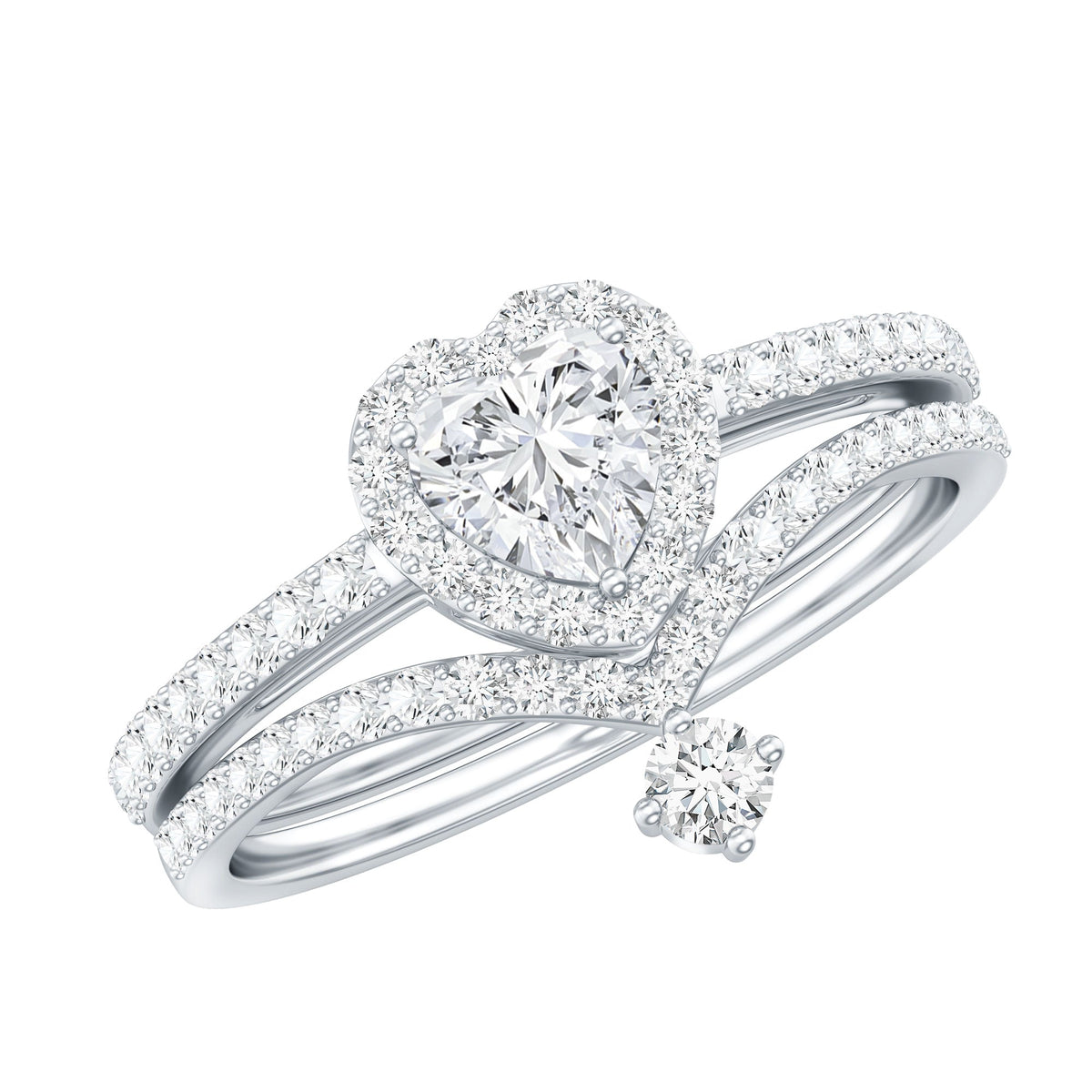 Certified 0.5 Carat Lab Grown Diamond Heart Bridal Ring Set