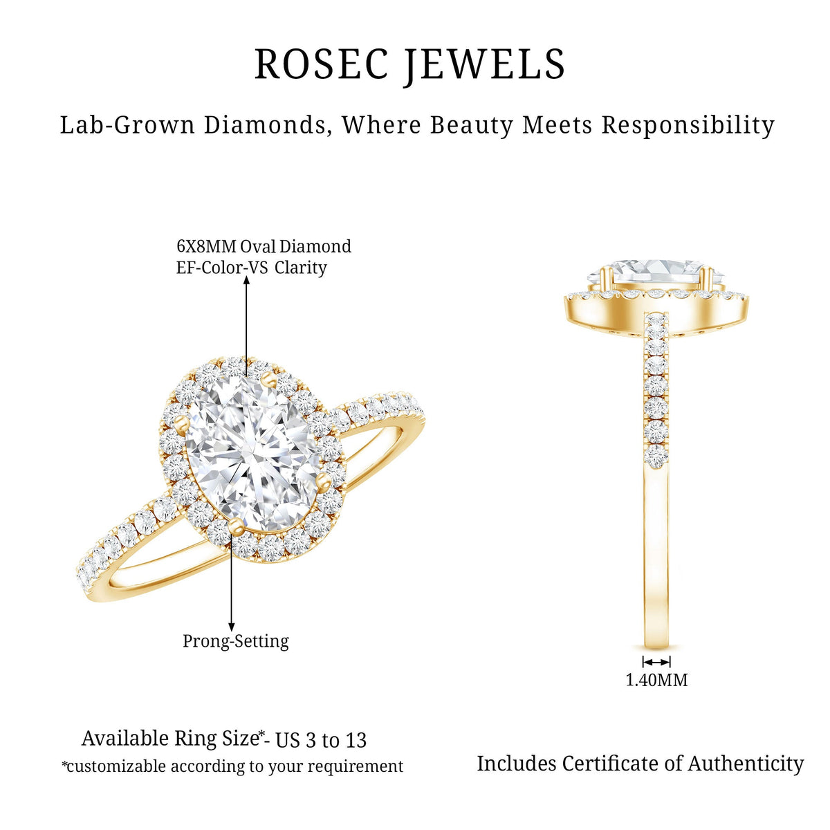 Certified 1.2 Carat Lab Grown Diamond Oval Engagement Ring With Side Stones