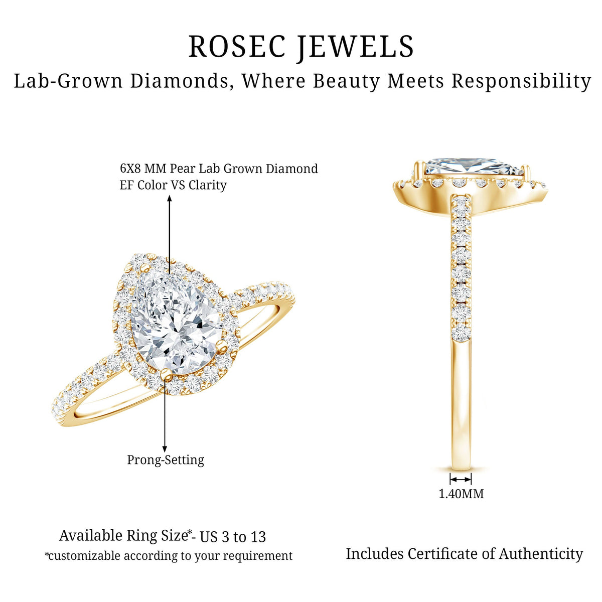 Certified Lab Grown Diamond Pear Halo Engagement Ring