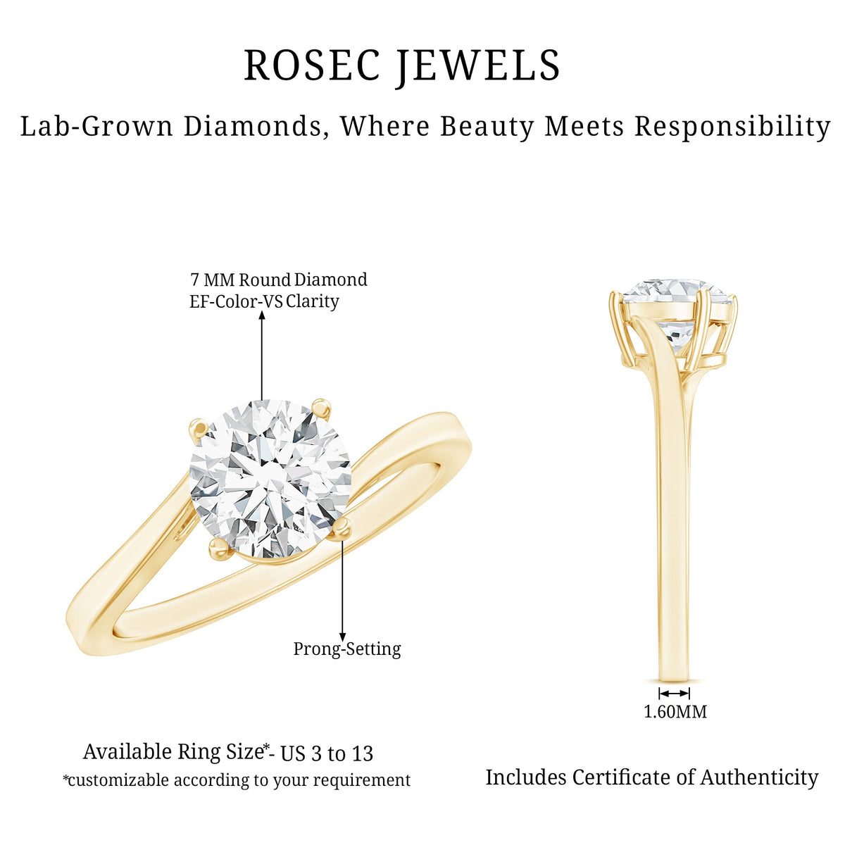 1 Carat Lab Grown Diamond Bypass Engagement Ring