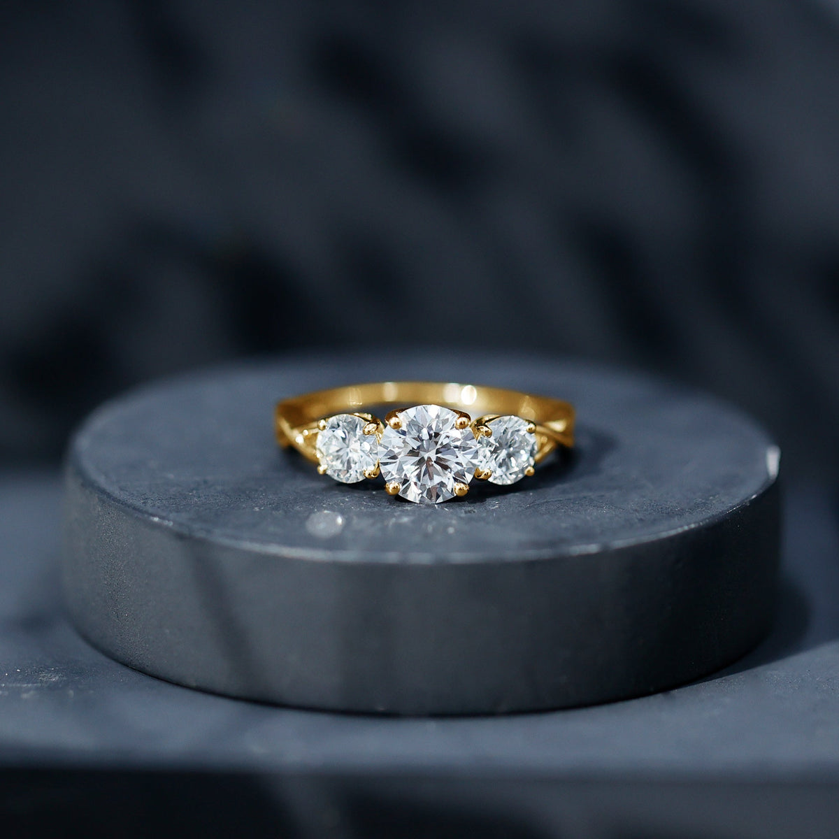 Lab Grown Diamond Three Stone Engagement Ring with Crossover Shank