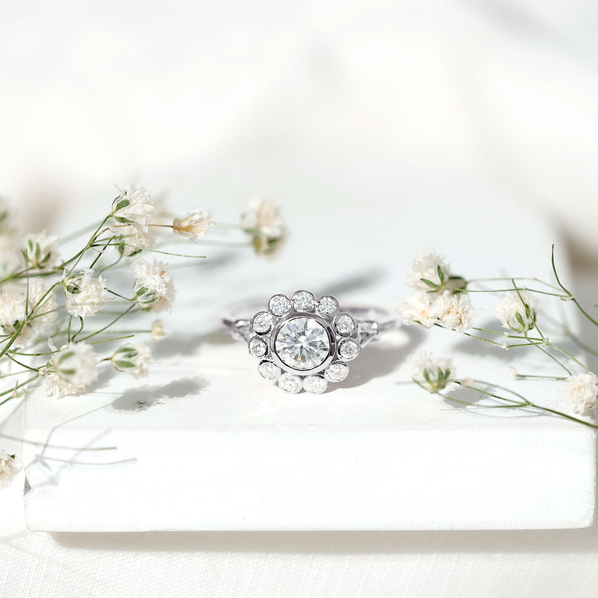 Lab Created Diamond Flower Engagement Ring for Women
