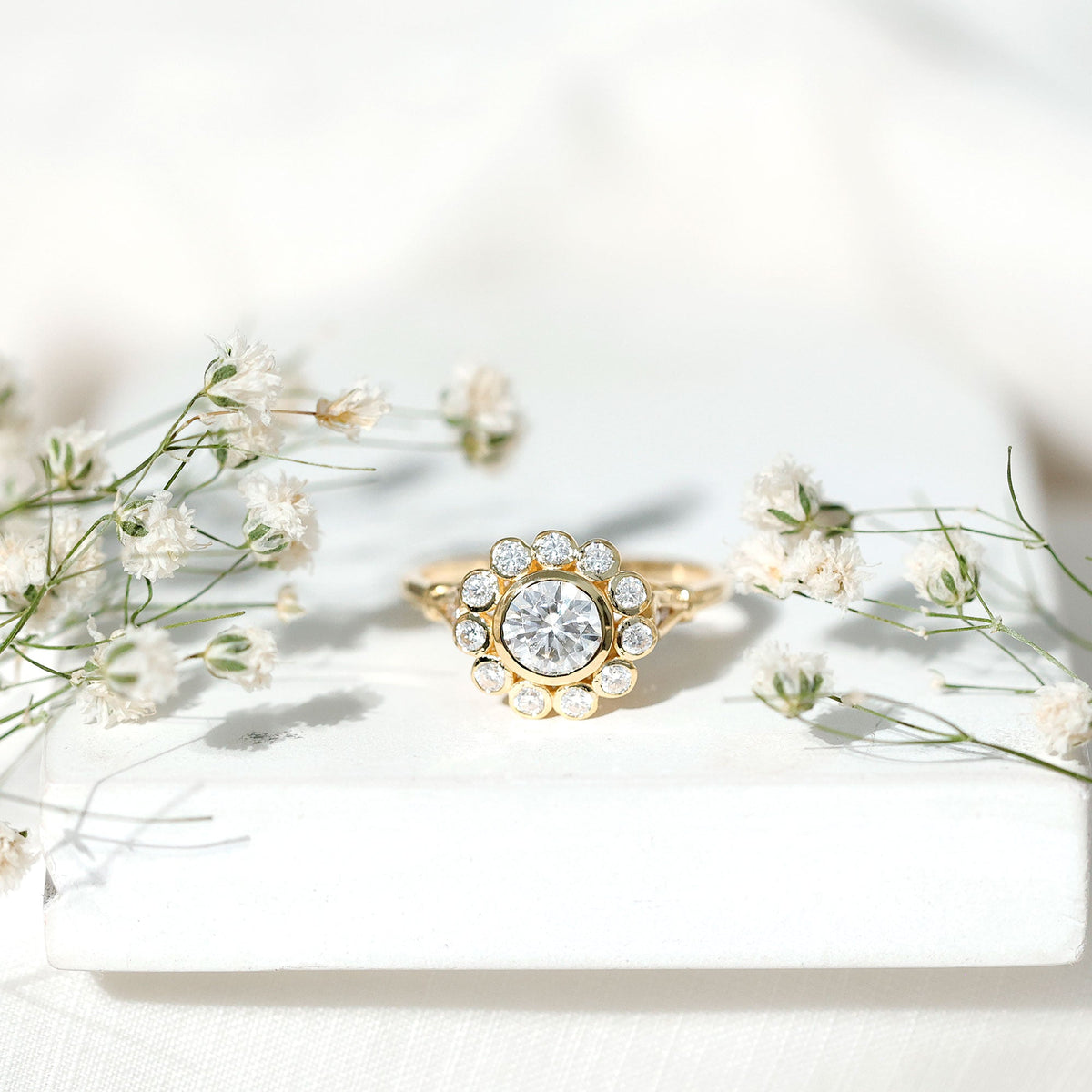 Lab Created Diamond Flower Engagement Ring for Women