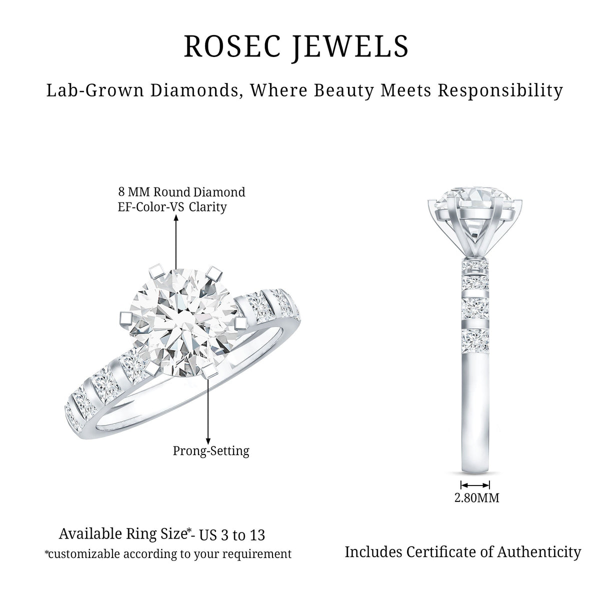 Certified 2 Carat Lab Diamond Round Engagement Ring With 6 Prong