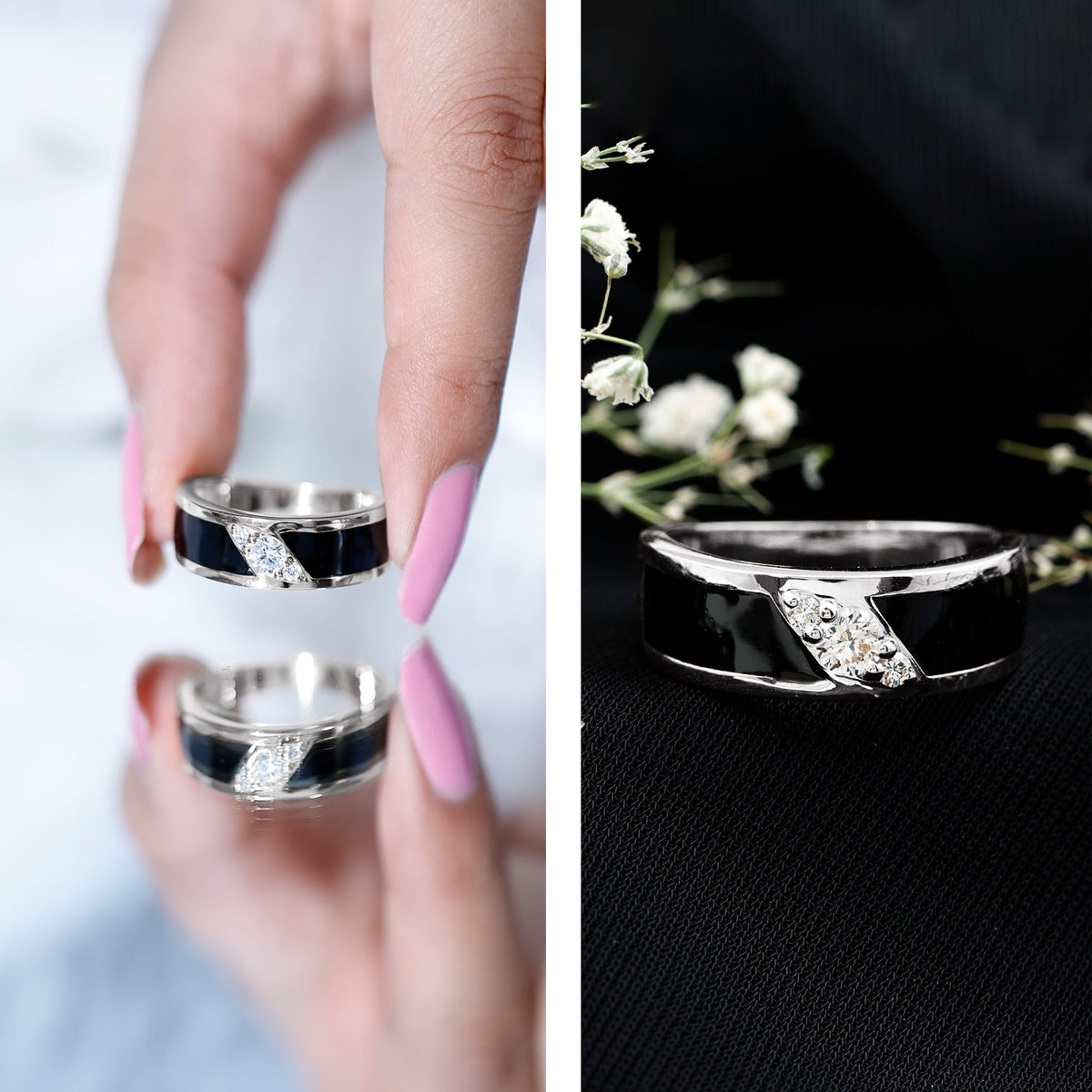Certified Lab Grown Diamond Mens Wedding Band With Enamel
