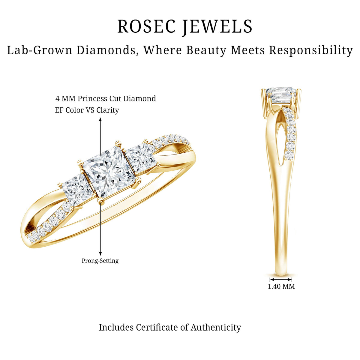 Lab Grown Diamond Three Stone Promise Ring With Split Shank