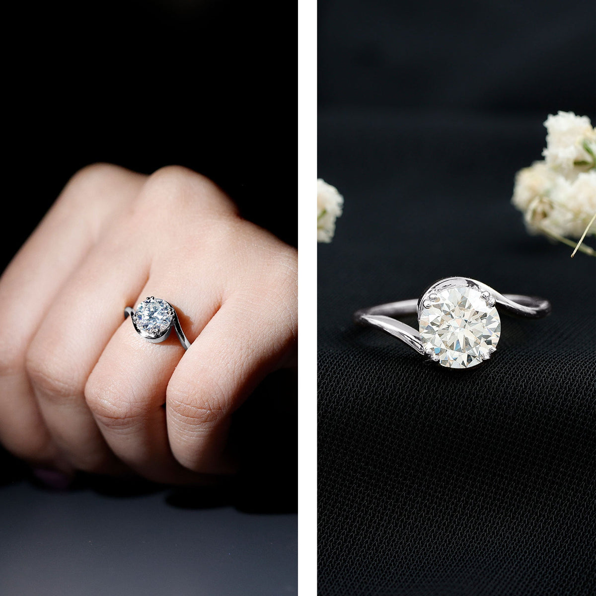 Lab Grown 2 Carat Diamond Bypass Engagement Ring With Diagonal 4 Prong