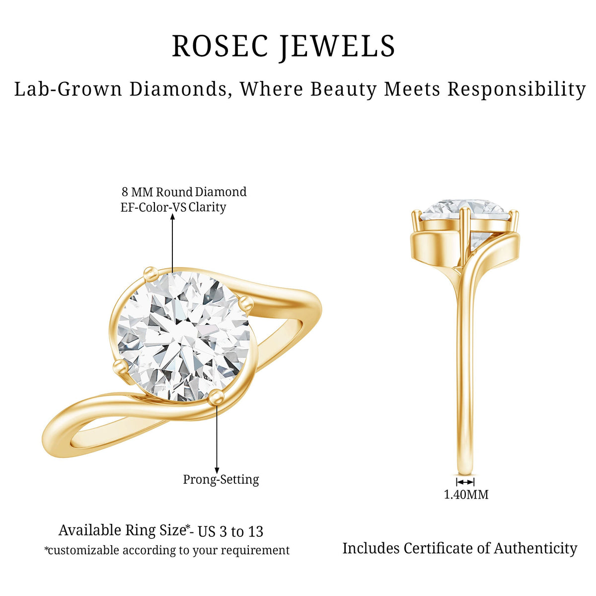 Lab Grown 2 Carat Diamond Bypass Engagement Ring With Diagonal 4 Prong