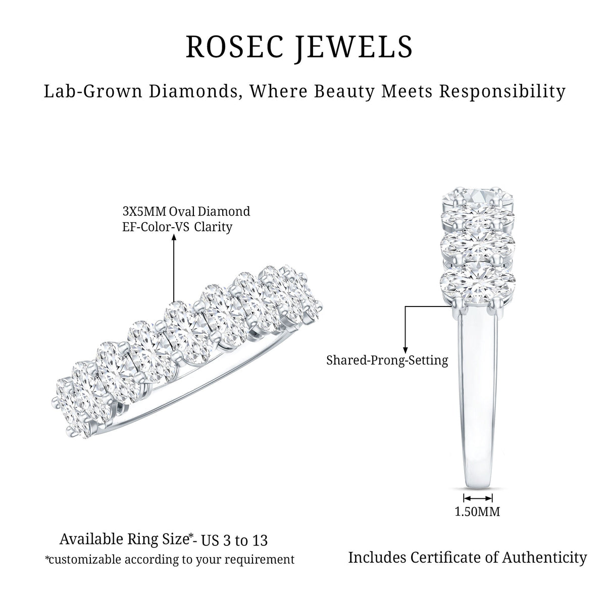 Brilliant Cut Oval Diamond Semi Eternity Ring for Women