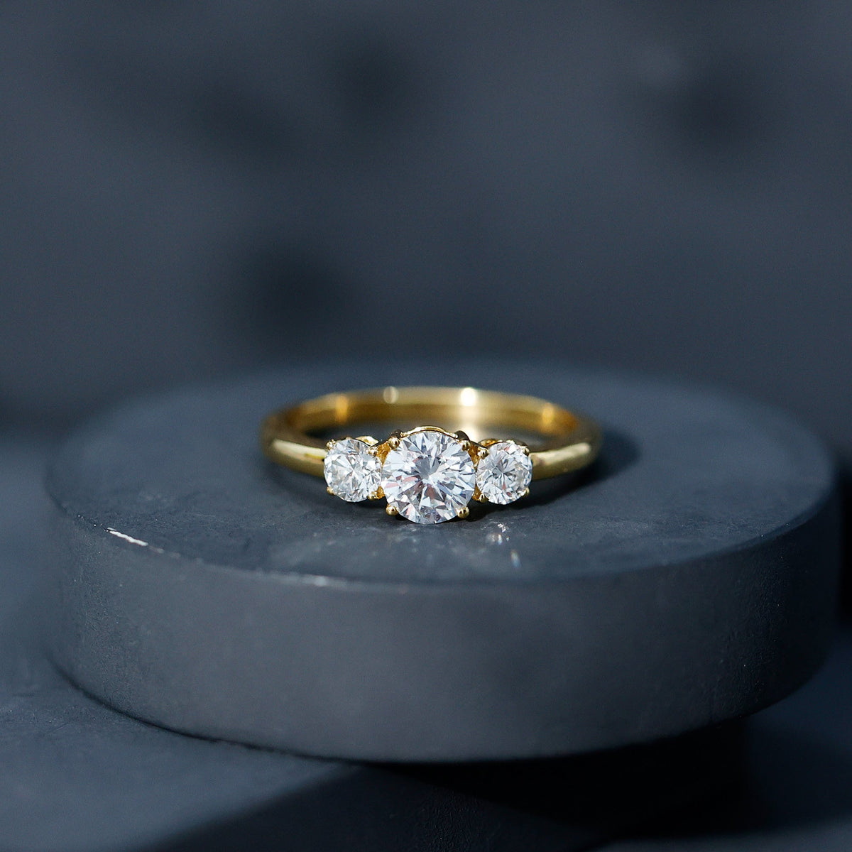 Round Cut Lab Grown Diamond 3 Stone Ring For Women