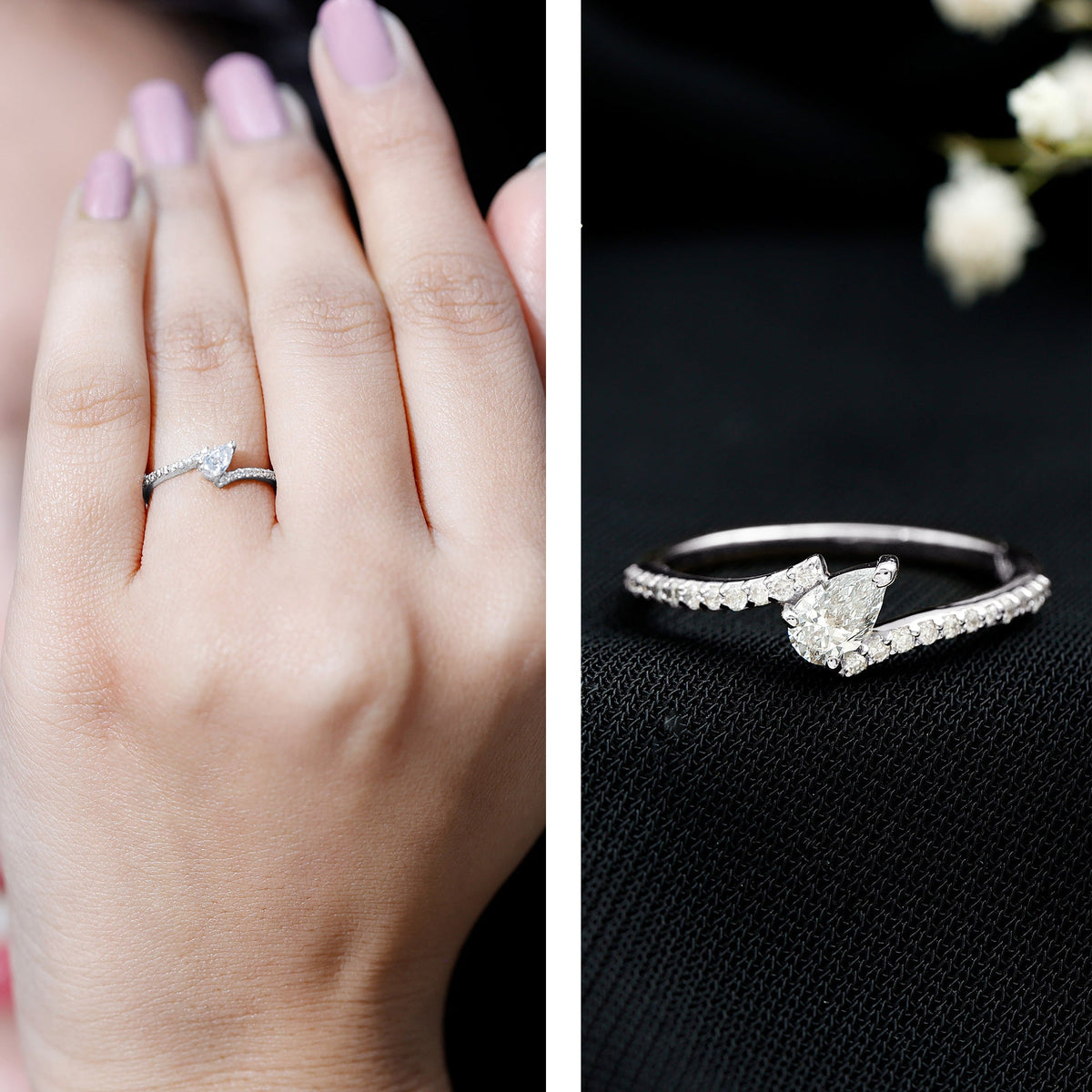 Pear Cut Lab Grown Diamond Bypass Promise Ring