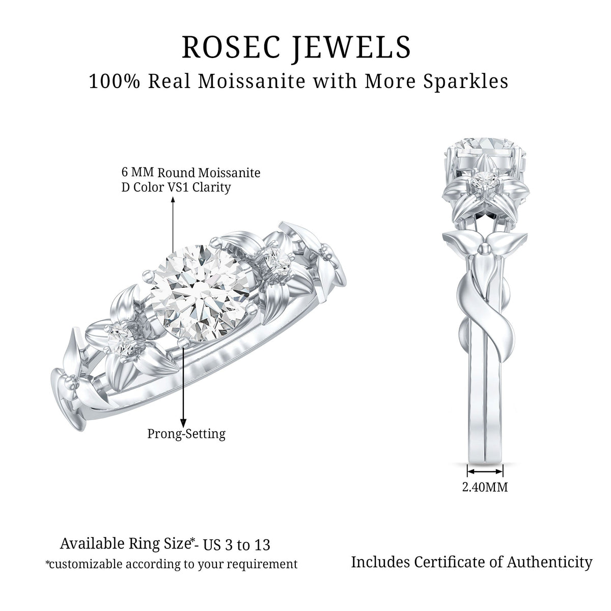 Designer Moissanite Flower Engagement Ring for Women