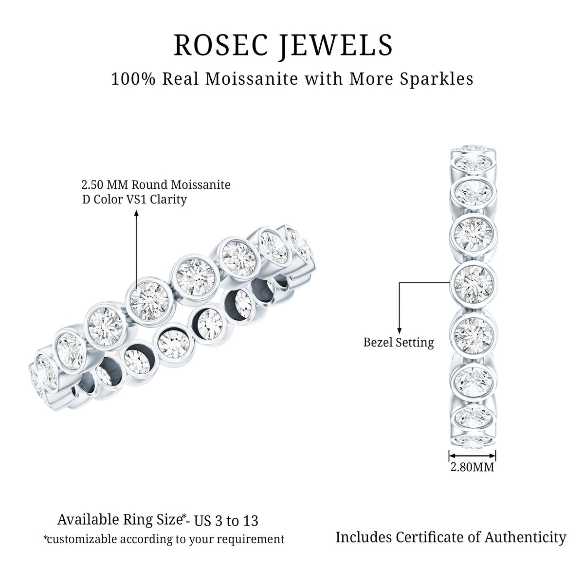 Certified Bezel Set Moissanite Full Eternity Band Ring For Women