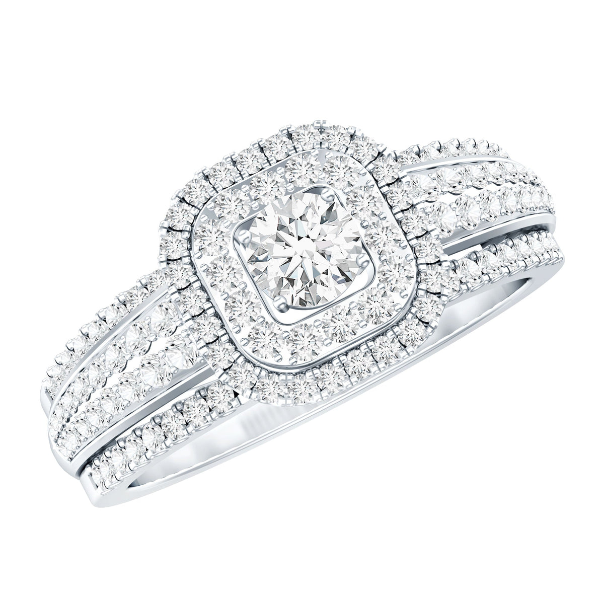 Lab Grown Diamond Retro Engagement Ring with Double Halo
