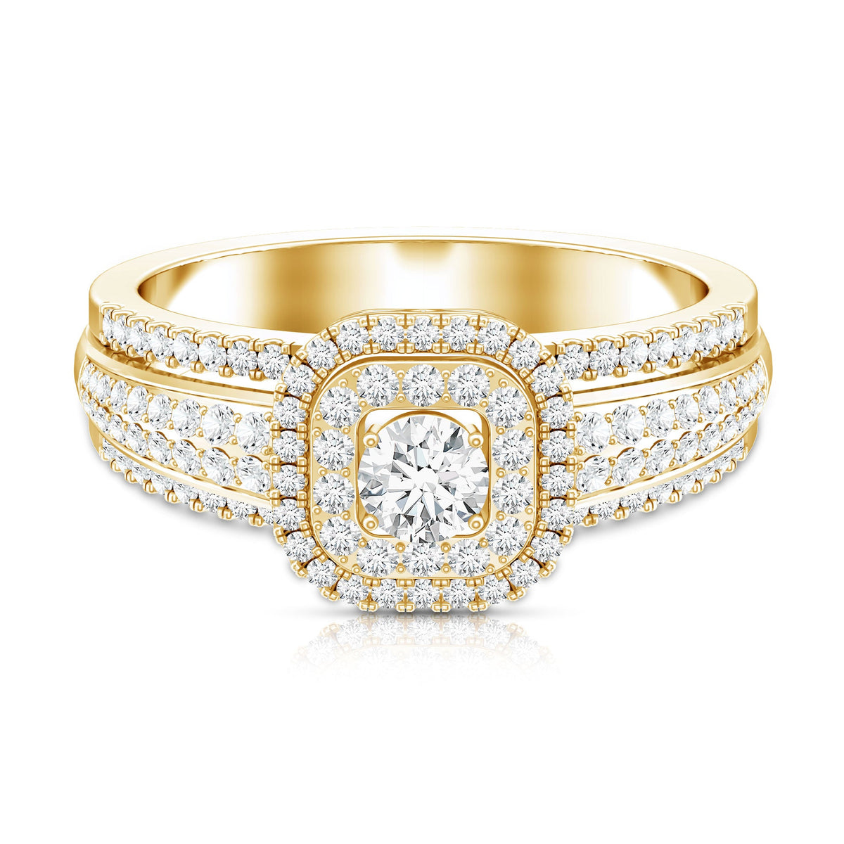 Lab Grown Diamond Retro Engagement Ring with Double Halo