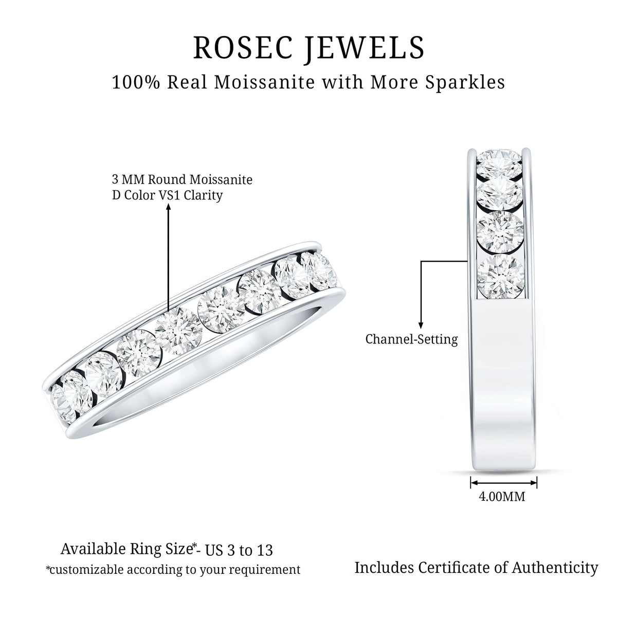 Channel Set Moissanite Half Eternity Band