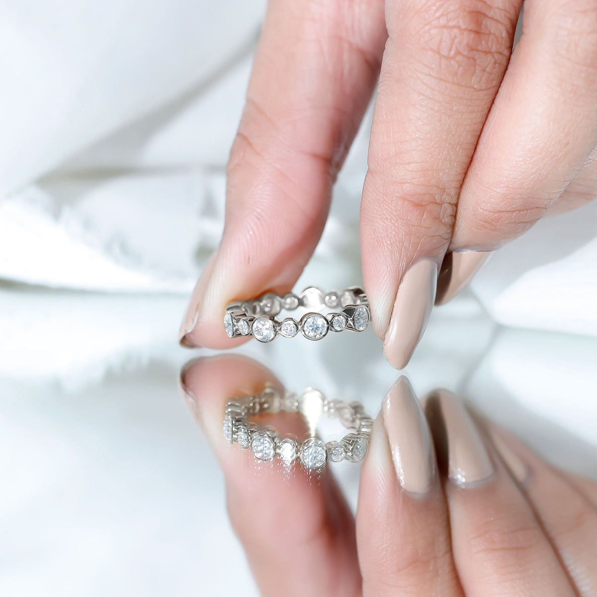 Certified Round Cut Moissanite Eternity Stackable Ring For Her