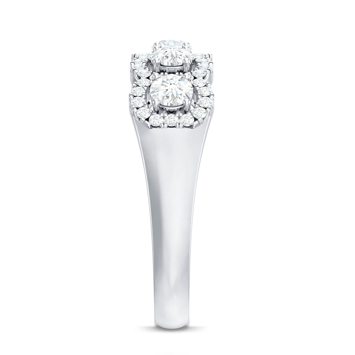 Round Cut Moissanite 5 Stone Anniversary Ring with Halo