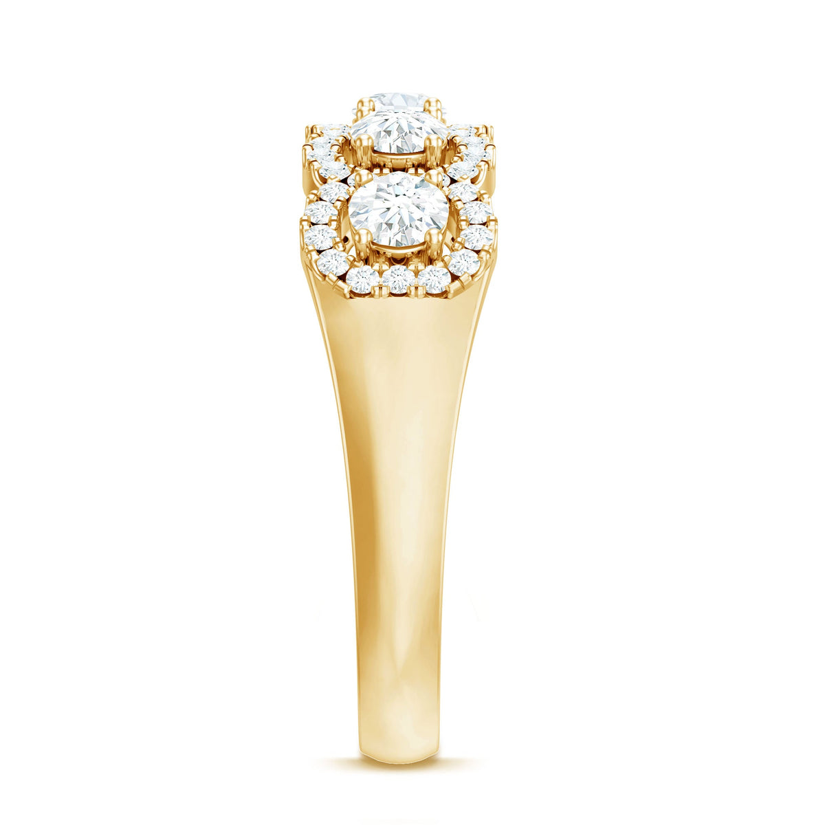Round Cut Moissanite 5 Stone Anniversary Ring with Halo