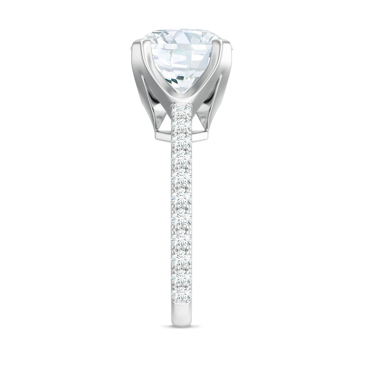 Round 4.4 Carat Moissanite Solitaire Engagement Ring with Side Stones