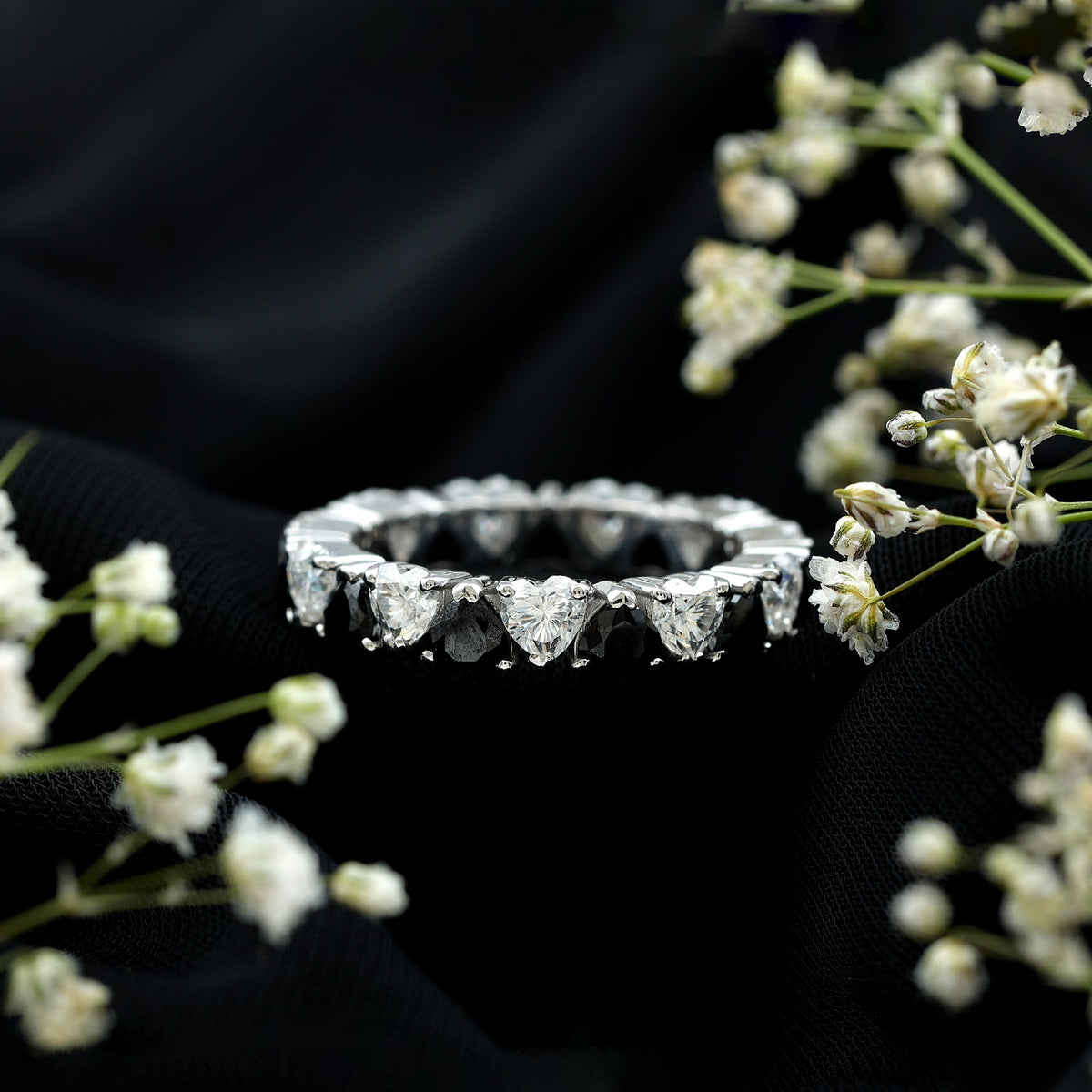 Heart Shape Lab Grown Black Diamond Eternity Band With Moissanite