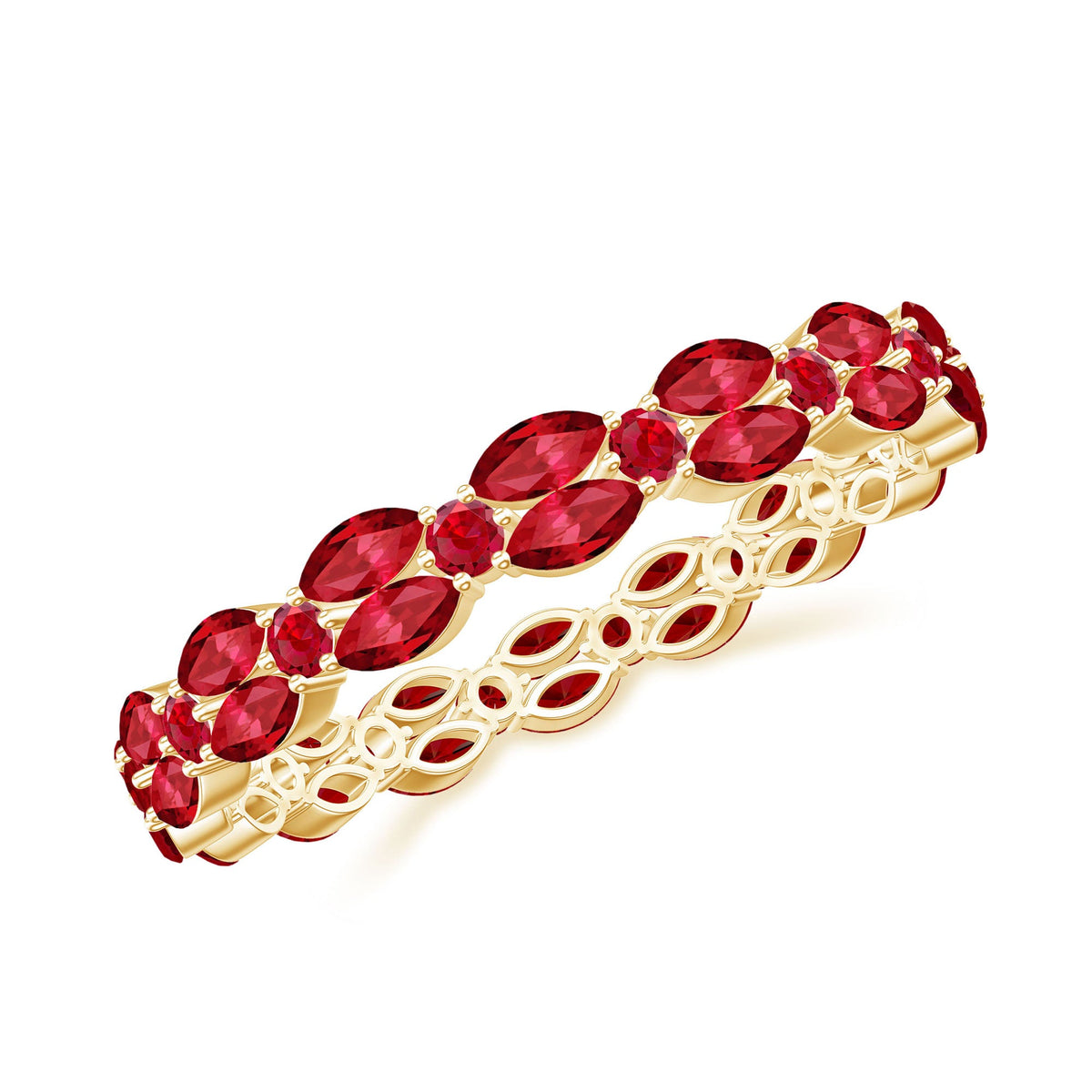 Marquise and Round Cut Created Ruby Contemporary Eternity Ring