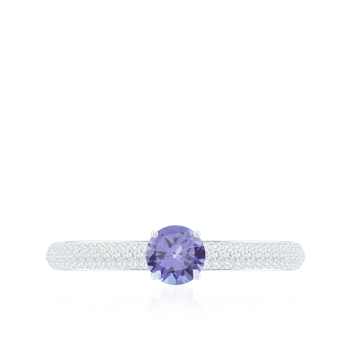 Natural Tanzanite Engagement Ring with Pave Diamond Side Stones
