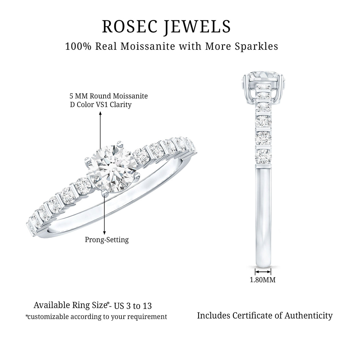 Round Brilliant Cut Moissanite Proposal Ring
