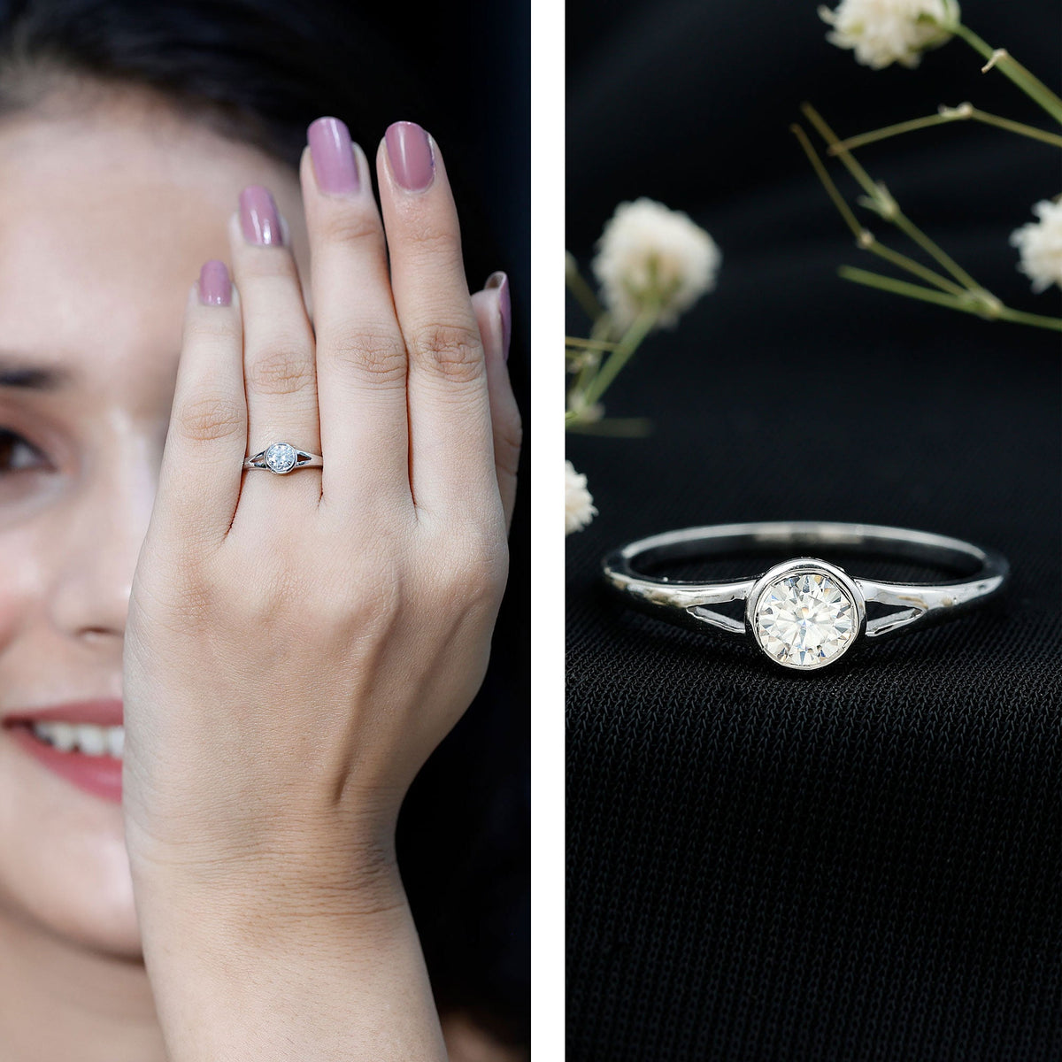 0.5 Carat Moissanite Solitaire Promise Ring in Split Shank