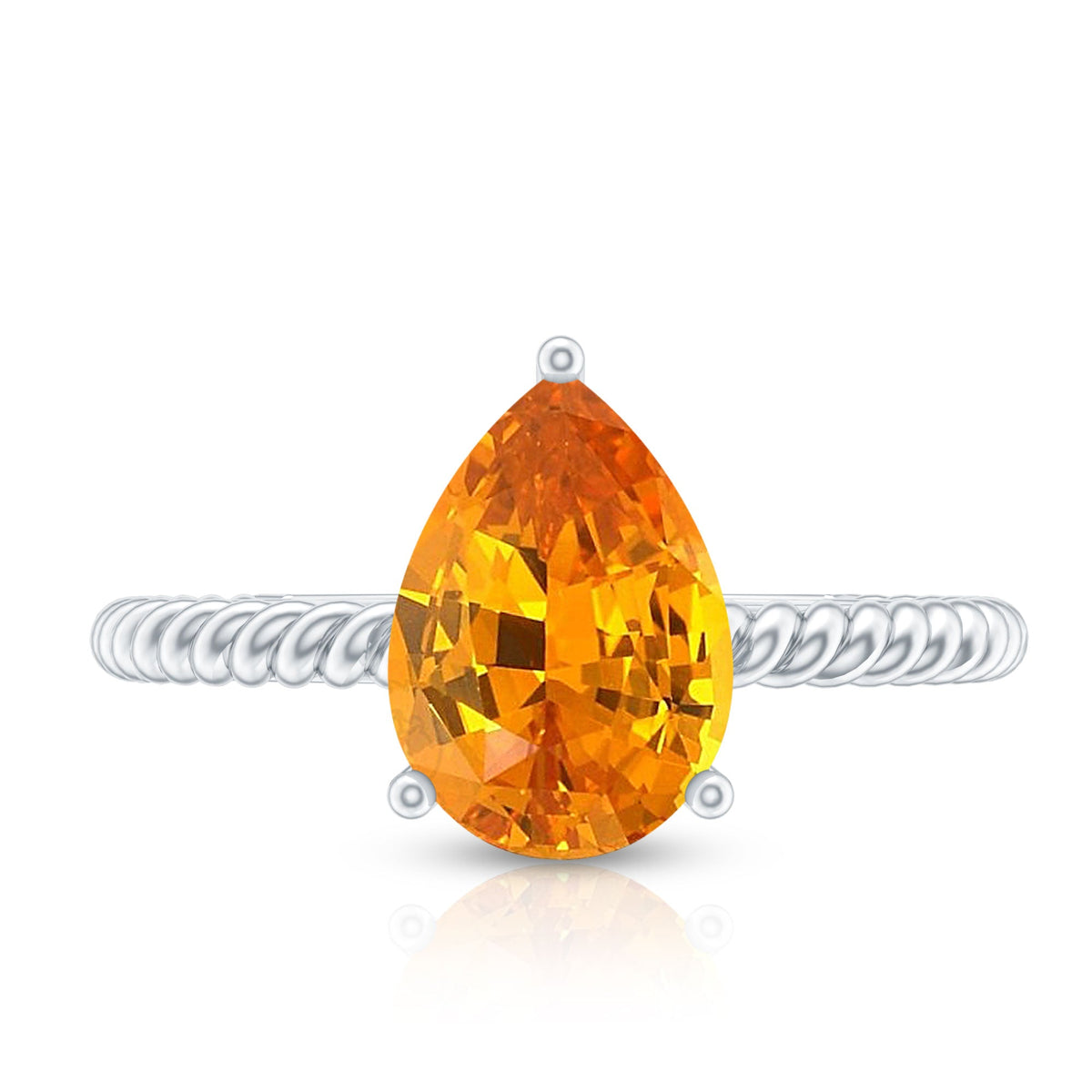 2.5 Carat Lab Grown Orange Sapphire Pear Shaped Engagement Ring with Twisted Rope