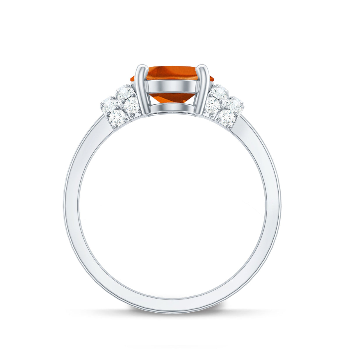4 Carat Oval Lab Grown Orange Sapphire Engagement Ring with Diamond Side Stones