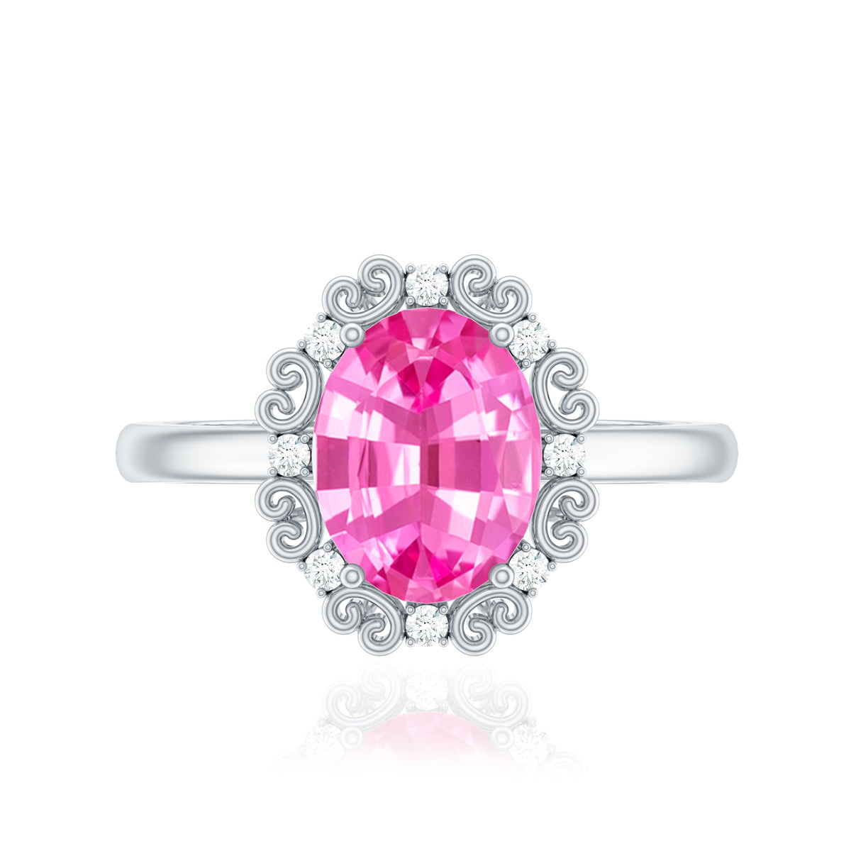 Vintage Style Lab Grown Pink Sapphire Oval Engagement Ring