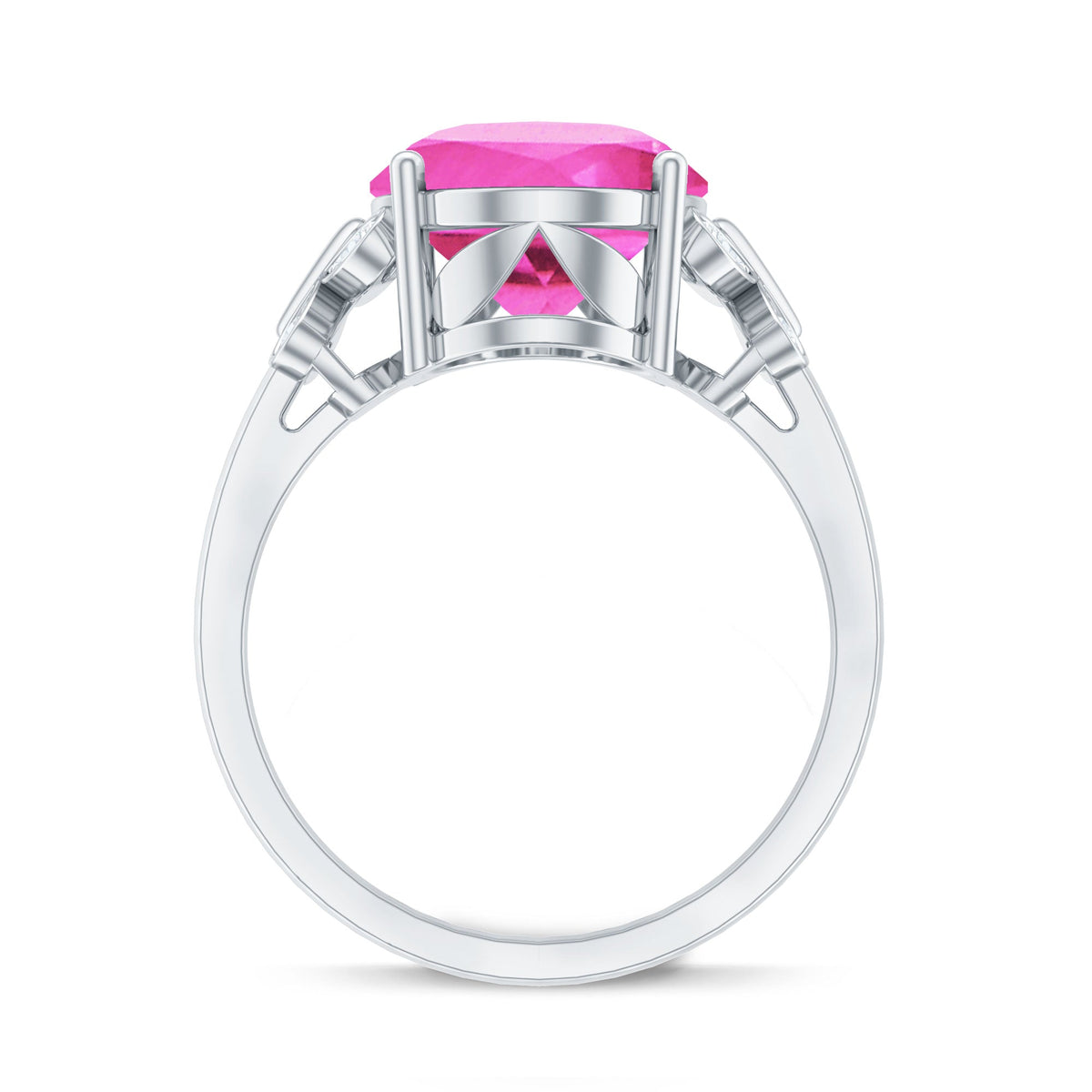 Created Pink Sapphire Oval Engagement Ring with Diamond
