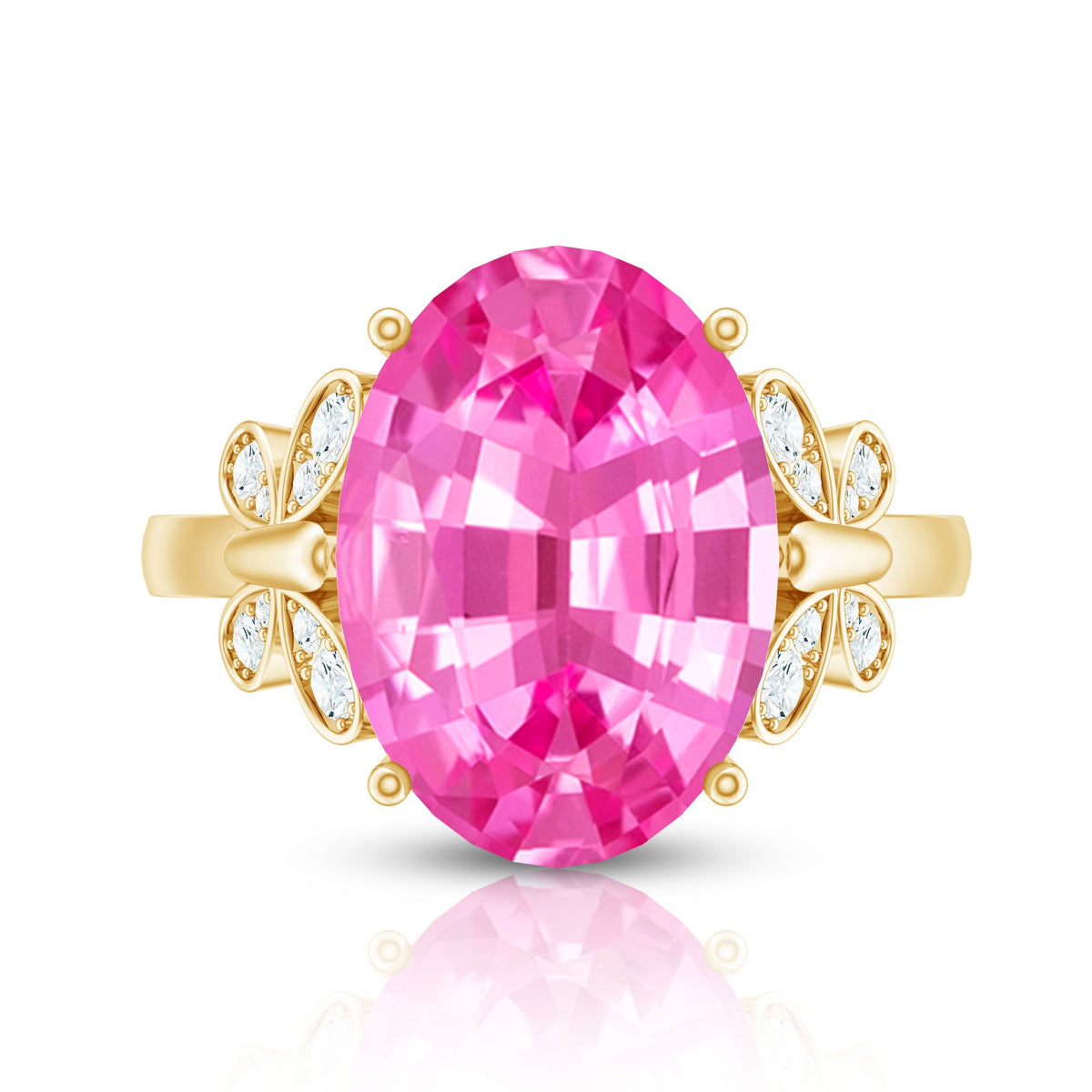 Created Pink Sapphire Oval Engagement Ring with Diamond