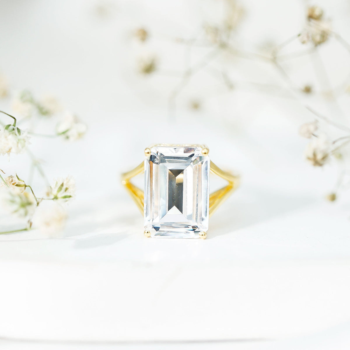 Certified 4.5 Carat Emerald Cut Moissanite Engagement Ring for Women
